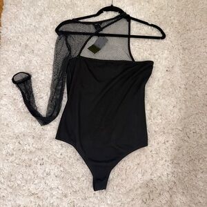 REVOLVE Black One-Shoulder Mesh Bodysuit NEW